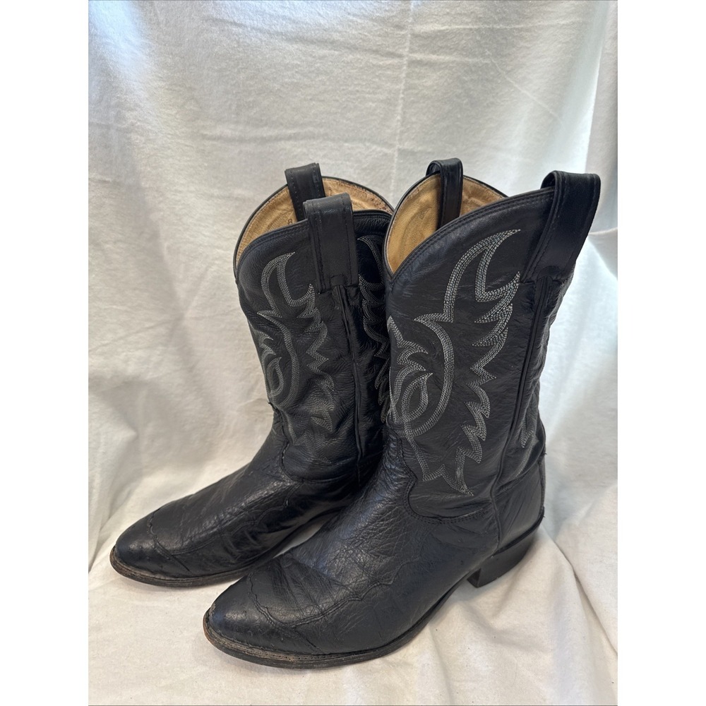 Vintage Tony Lama Y2060 Black Western Cowboy Boots Mens 10 EE MADE IN USA
